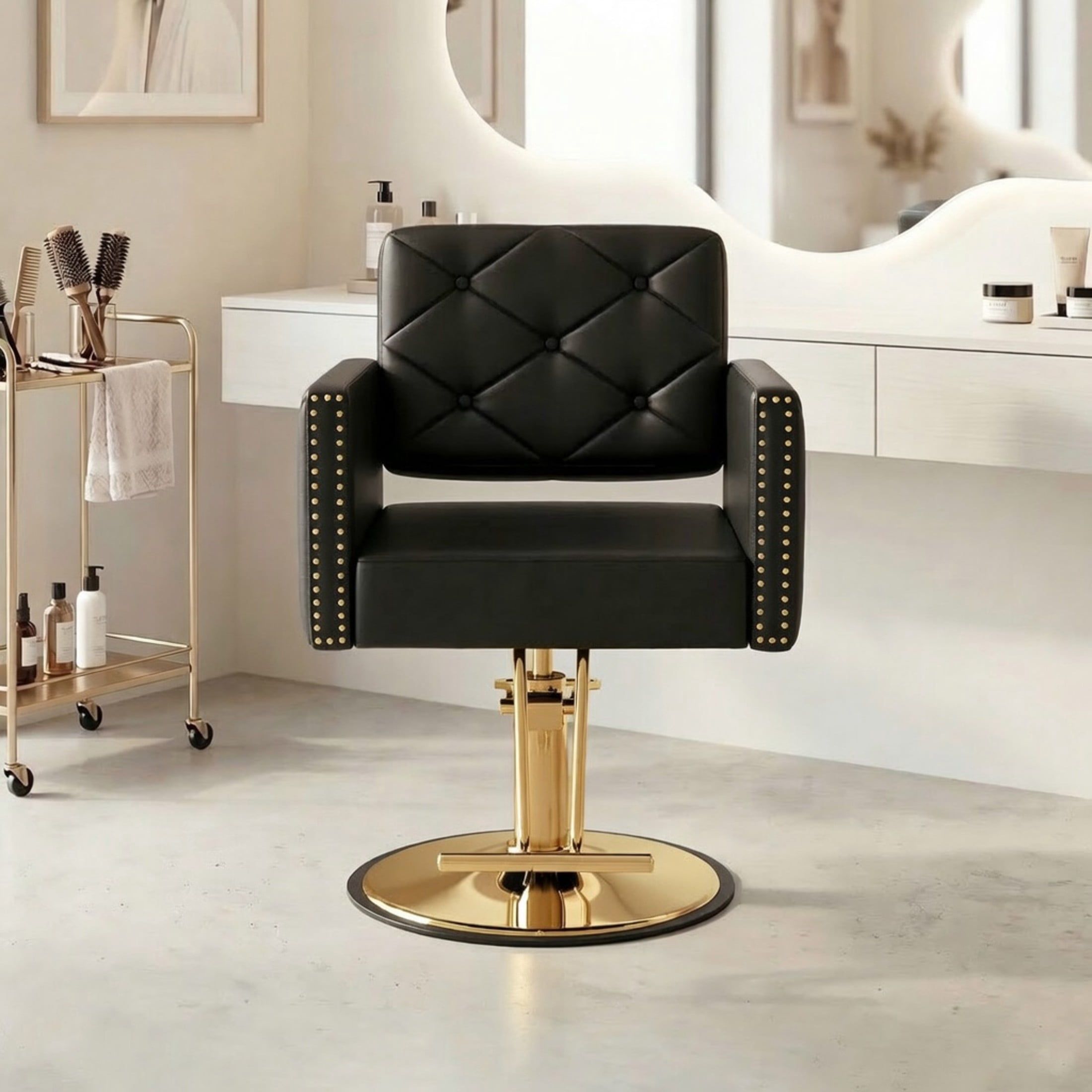 Noble House Heavy Duty Barber Chair, 360° Swivel Salon Chair with Hydraulic Pump, Black + Gold