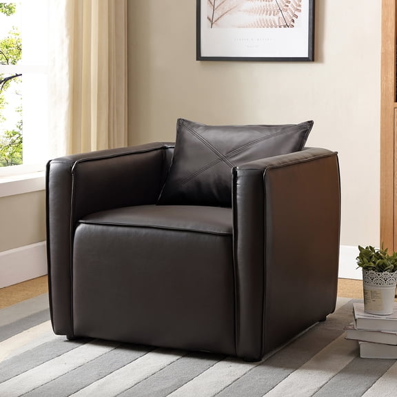 Jier Upholstered Faux Leather Accent Chair, Distressed Gray