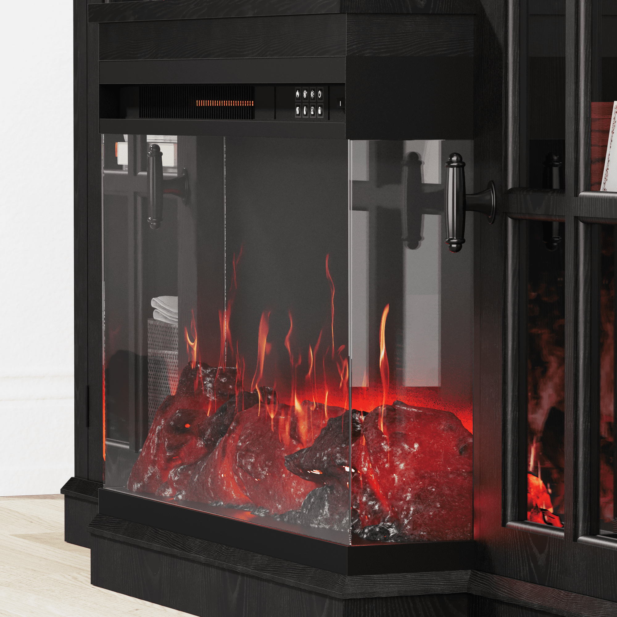 Homall Fireplace TV Stand for TVs up to 65" 3-Sided Glass Modern Media Entertainment Center with Cabniet Storage Adjustable Flame Color Fireplace,Black