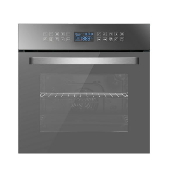 Empava 24" Electric Convection Single Wall Oven 10 Cooking Functions Deluxe 360° ROTISSERIE with Sensitive Touch Control in Silver Mirror Glass