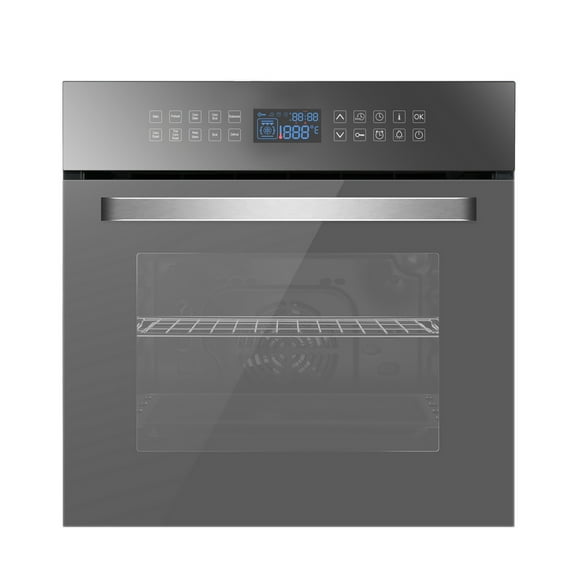 Empava 24" Four à Convection Électrique à Paroi Unique 10 Fonctions de Cuisson Rôtissoire de Luxe à 360° avec Commande Tactile Sensible dans un Verre Miroir Argenté