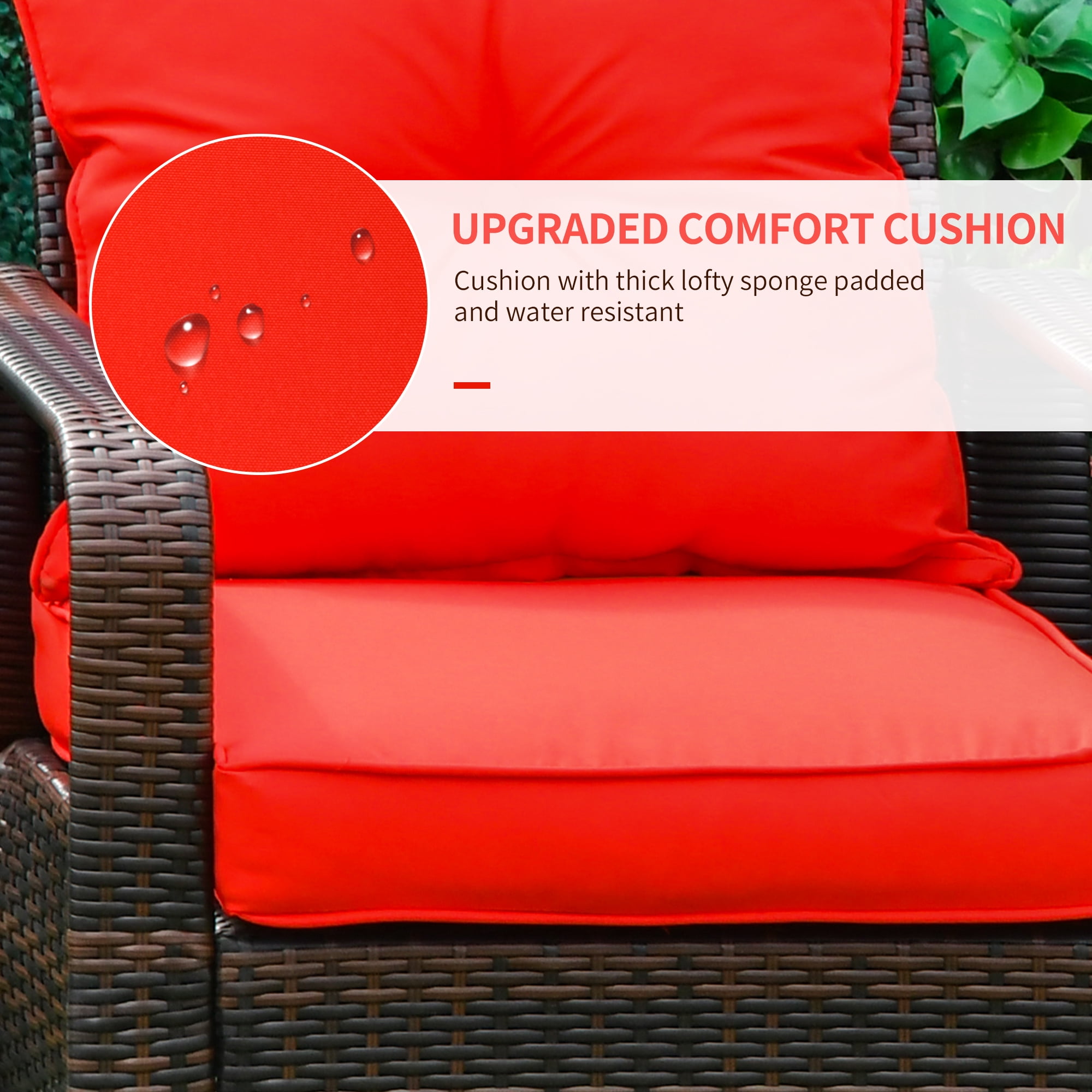 Outsunny 3 Piece Patio Furniture Set, PE Rattan Wicker Storage Table and Chairs w/ Tufted Cushions, Red