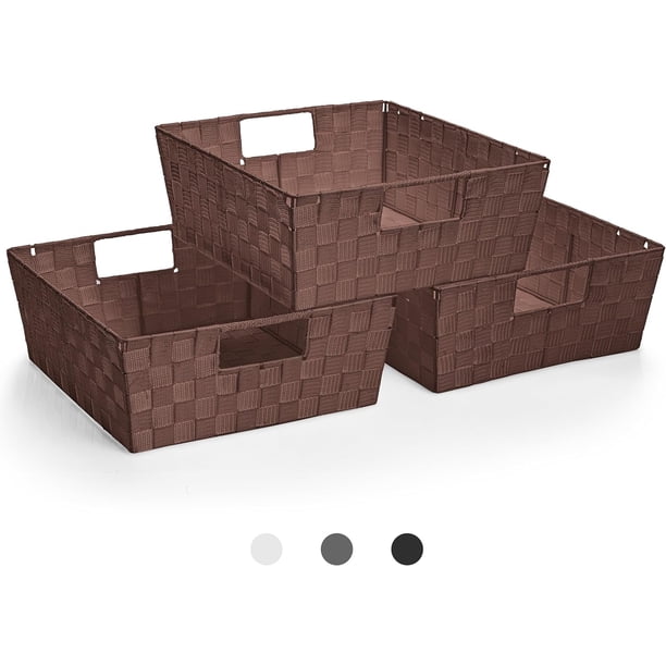 Sorbus Juego de Cestas Tejidas Cestas de Almacenamiento para Artículos Del Hogar, Apilables con Correas Tejidas y Asas de Transporte Integradas (Chocolate)