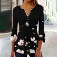 thumbnail image 5 of Enjoytime Womens 3/4 Length Sleeve Tops Loose Fit Casual Shirts Button Neck Floral Printed Tunic Blouses Women Clothing, 5 of 8