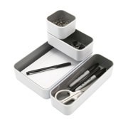 Fusion Stackable 4-Pack Trays, White with Gray Interior