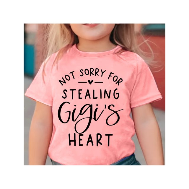 Camiseta para niña con estampado "Not Sorry for Stealing Gigi's Heart", 100 % algodón, estilo informal y cómodo, para uso diario, de verano, con cuello redondo y manga corta, ideal como regalo para