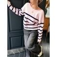 thumbnail image 6 of Women'S Crew Neck Cropped Sweater Fall Long Sleeve Chunky Knit Pullover Sweater Tops Pink Blue M, 6 of 7