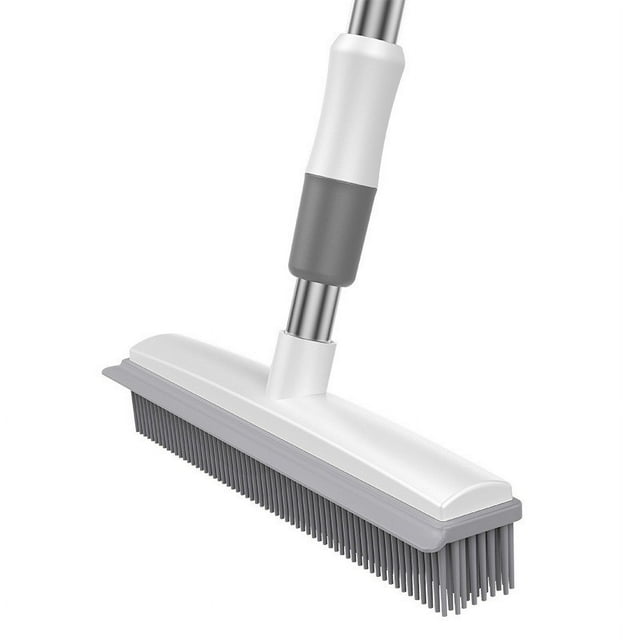 Pet Hair Remover Rubber Broom with Built in Squeegee, Adjustable Carpet Rake for Pet Hair on Carpets Hardwood Tile Window, Easy Clean Broom for Home Use
