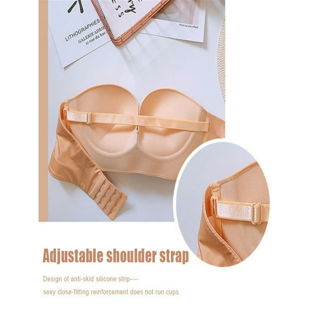 Push-Up Transparent Back Strapless Bra With Multi Bra Strap 32 34 36 38 40  ABCD