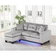 thumbnail image 3 of Sorenza 74"W Gray Velvet Rev.Sect Chaise w/LED+USB Port+Pillows+Tufted Cushion, 3 of 5
