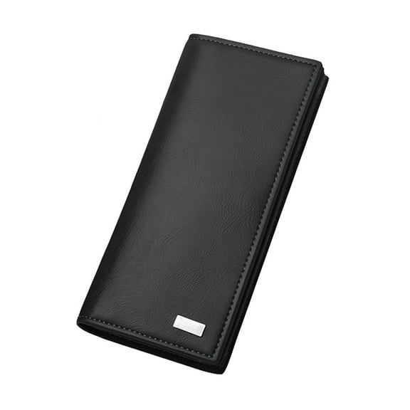 Men's Fashion PU Leather Long Wallet Large Capacity Wallet for Check Credit Cards Cash (Black)
