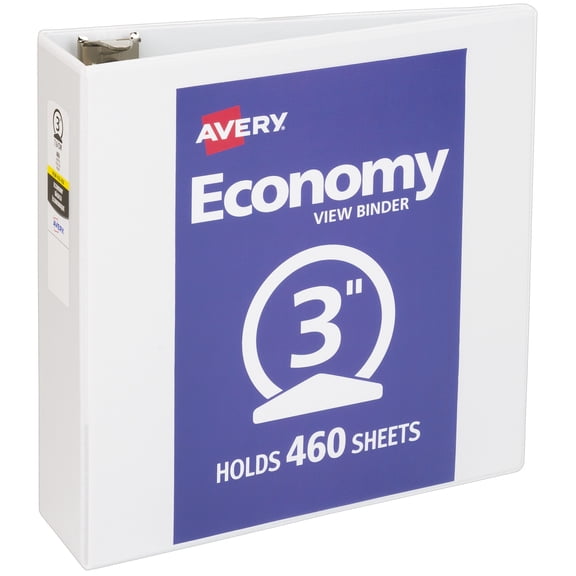 Avery Standard View Binder, 3" Round Rings, White Binder (05741)