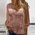 thumbnail image 2 of Aboser Womens Sparkly Sequin Shirts Party Evening Semi Formal Shirt Dressy Casual Velvet Shimmer Blouses Elegant V Neck Tops Loose Fit Long Sleeve Blouse Beige XXXL, 2 of 8