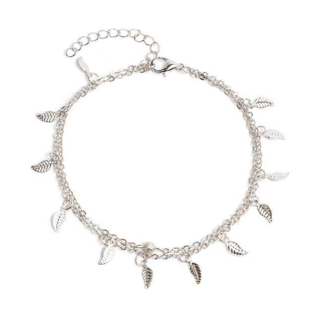 Tobillera Minnieouse Cuentas redondas Hoja Regalo creativo Pulseras de tobillo para niñas adolescentes Plata 20Conjunto