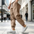 thumbnail image 6 of Dwellite Men Casual Linen Jogger Pants Relaxed Fit Trousers Elastic Waist Drawstring Sweatpants with Pockets Camel M, 6 of 7