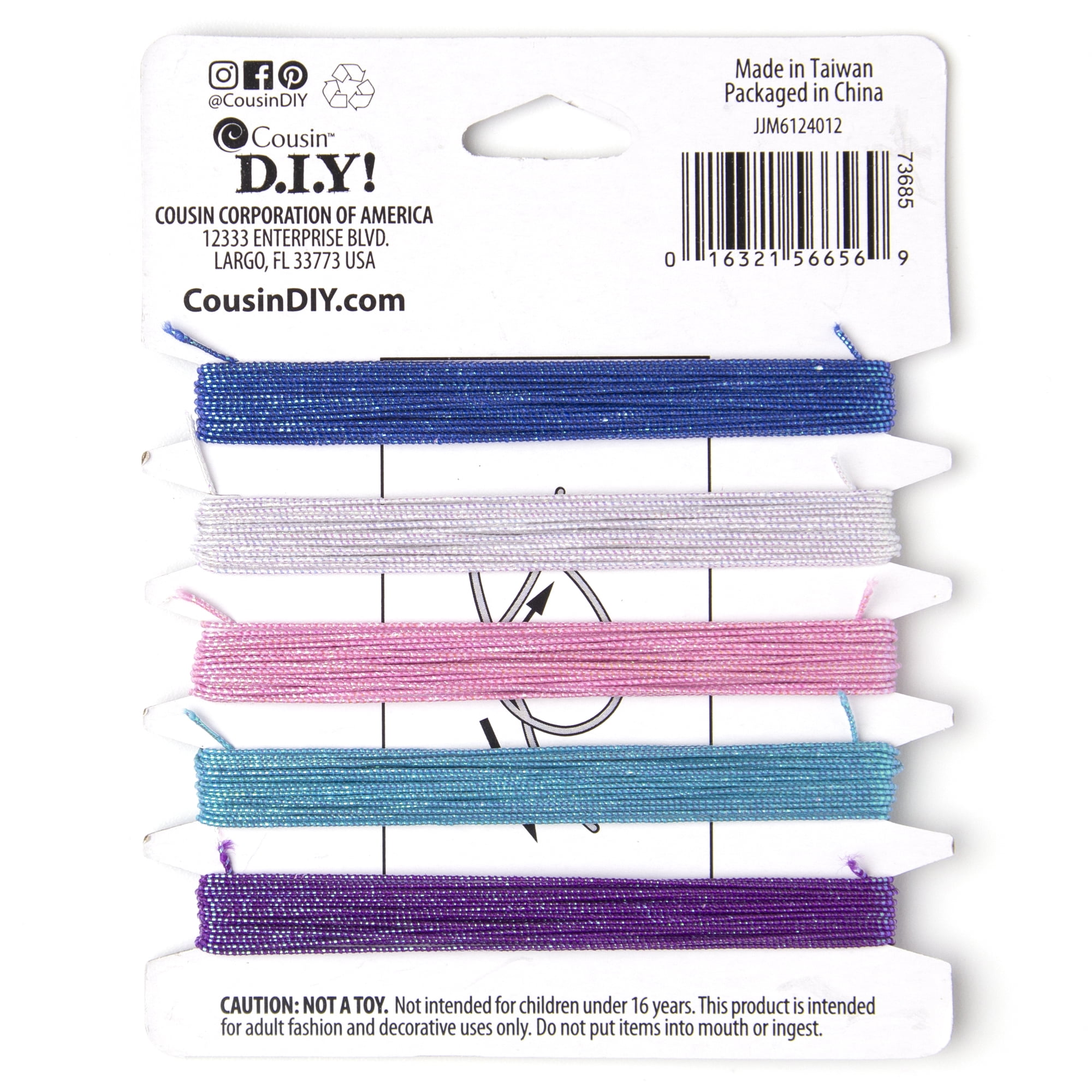 Cousin DIY Pastel Sparkle Stretch Cord, Jewelry Making, Blue/Pink, 5 Piece Roll, 25 yd Roll