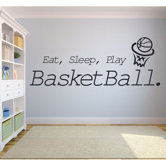 Eat Sleep Play Basketball Quotes Sport Ball Motivation Inspiration Quote Wall Decal Vinyl Art Sticker Design for Boys/Girls Room Home Court Bedroom Decor Wall Art Mural Decoration Size (17x30 inch)