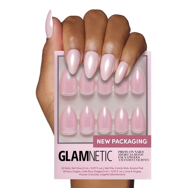 Set de 30 pantalones cortos Glamnetic First Kiss de Press On Nails, color rosa almendra