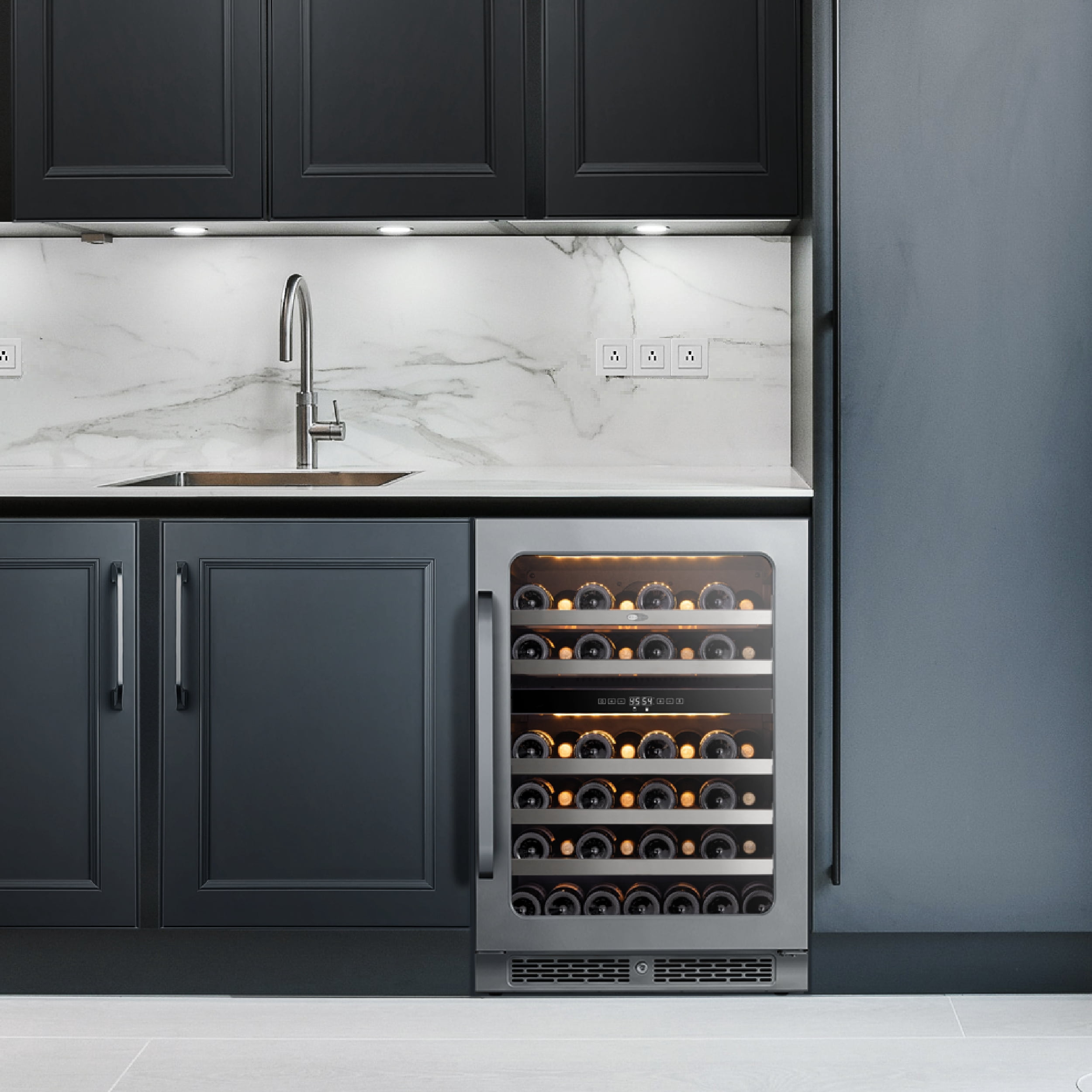 Whynter Dual Zone Wine Fridge:  24 inch 46 Bottles 40-65 °F Wine Refrigerator Glass Door,  Freestanding for Office/Bar