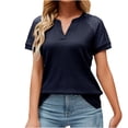 thumbnail image 2 of Usmixi Womens Tops Solid Short Sleeve V-Neck Tee Shirts Summer Sexy Lace Trim Soft Knitted Waffle Tunic Blouse Navy L Clothes, 2 of 3