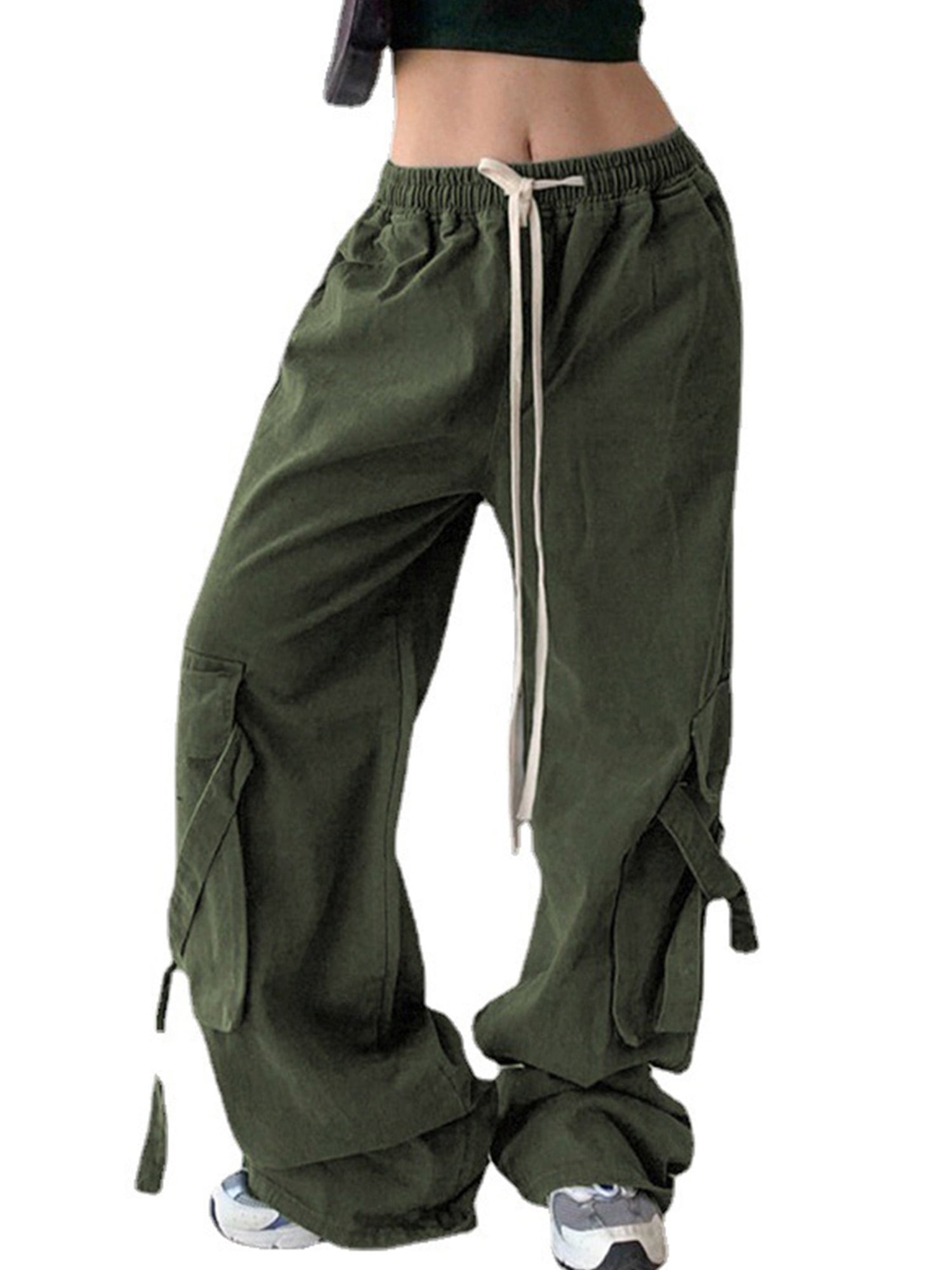 Diconna Women Cargo Trousers Drawstring Baggy Pants Loose Jogger Pants ...