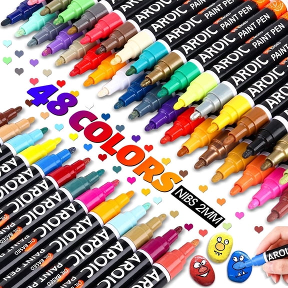 48 Pack Oil-Based Paint Markers Medium Tip - Low Odor Rock Painting Pens for Wood, Metal, Plastic, Glass, Canvas, Ceramic Surfaces | 2025 Artist Professional Kit