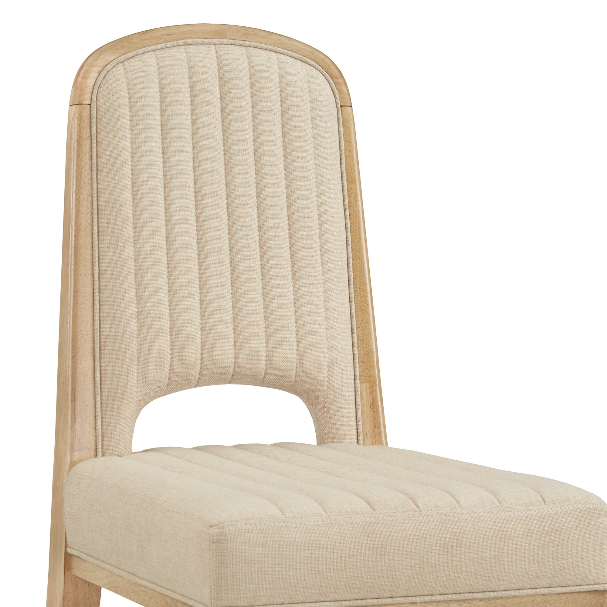 Weston Home Alta Wood Finish Cream Fabric Channel Stitching Dining Chair, Set of 2, Oak Wash