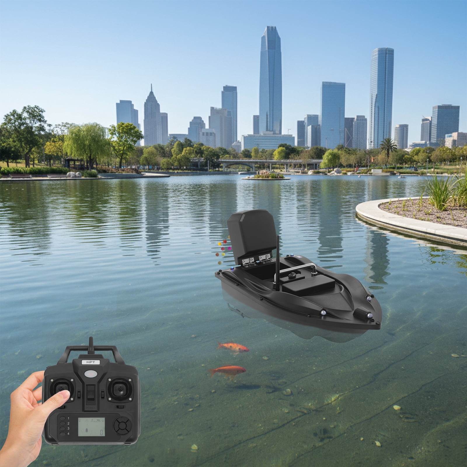 1 PCS Black Fishing Bait Boat, Bait Boat with Remote Control, Fishing Bait Boat with GPS, Load Bearing Capacity: 2kg/4.4lbs