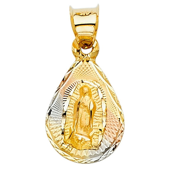 14k Tri-Color Gold Nuestra Señora de Guadalupe Blessed Virgin Mary Medal Pendant Jewelry Female