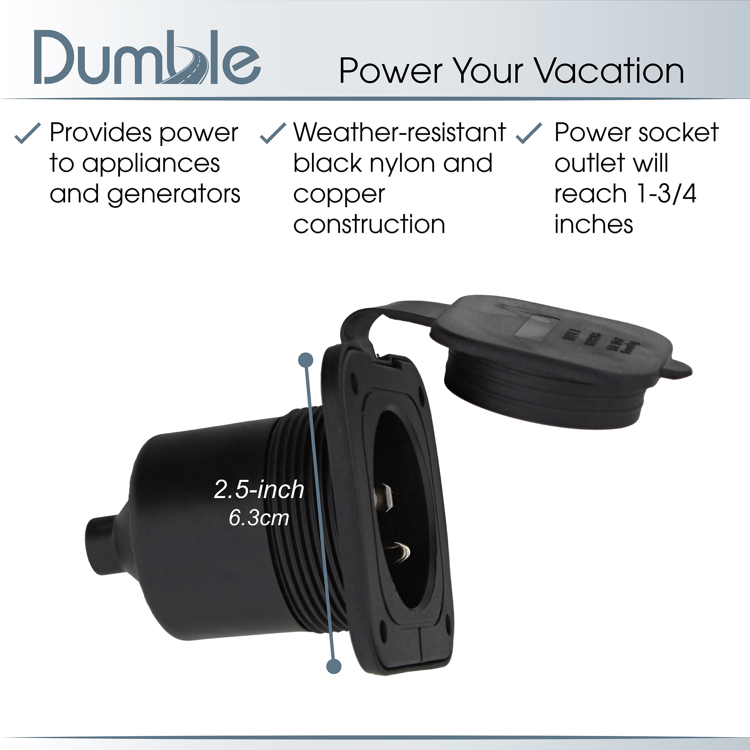 Dumble Power Inlet Port Plug 125 Volt AC Cord Port Plug 15 Amp RV  Electrical Outlet Outdoor Enclosed Trailer Accessories