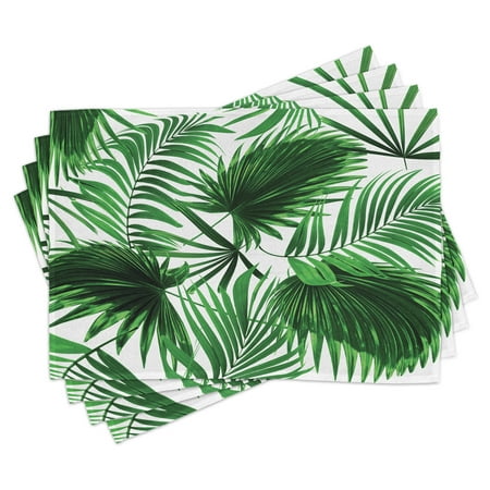 

Palm Leaf Placemats Set of 4 Realistic Vivid Leaves of Palm Tree Growth Ecology Lush Botany Themed Print Washable Fabric Place Mats for Dining Room Kitchen Table Decor Fern Green White by Ambesonne
