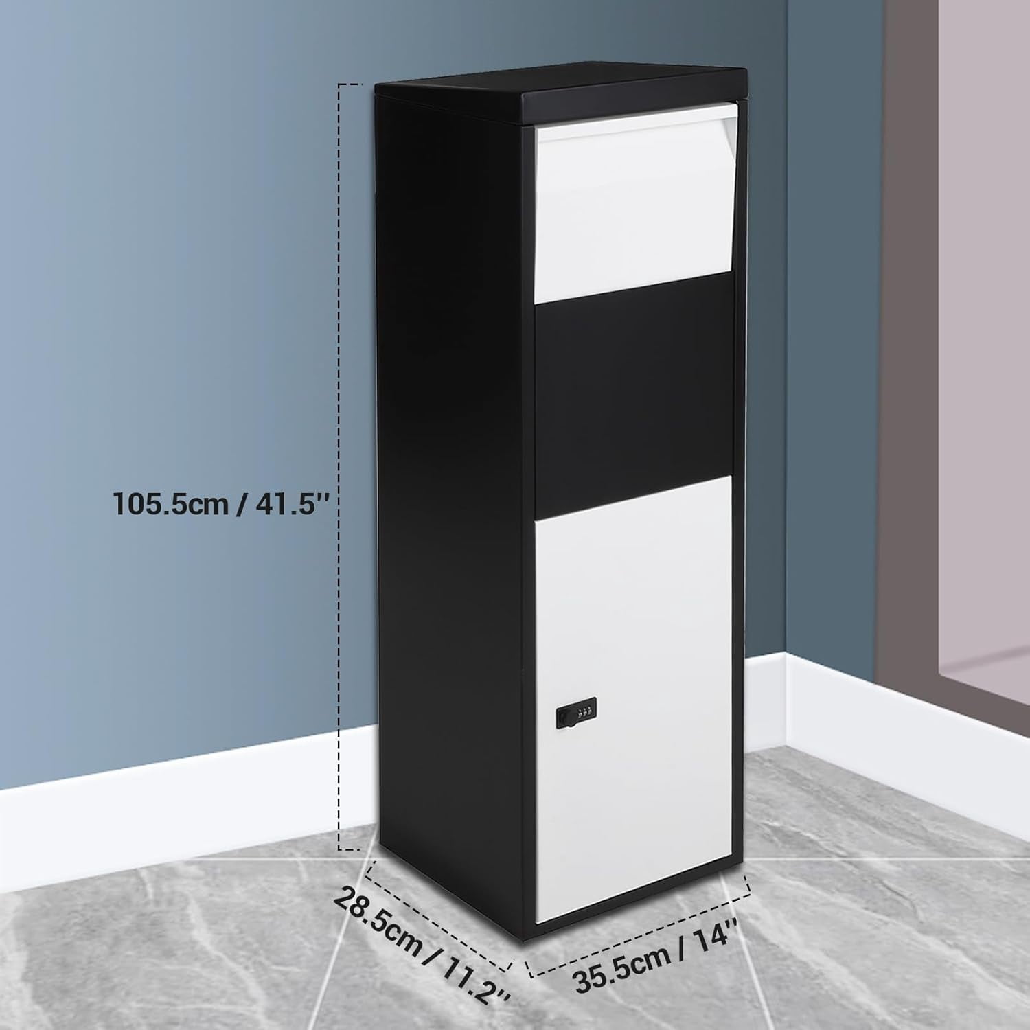 Lockable Outdoor Package Delivery Box, Large Waterproof Mailbox w/Anti-Theft Baffle, Wall-Mounted/Free-Standing Parcel Storage for House/Porch/Curbside, Black