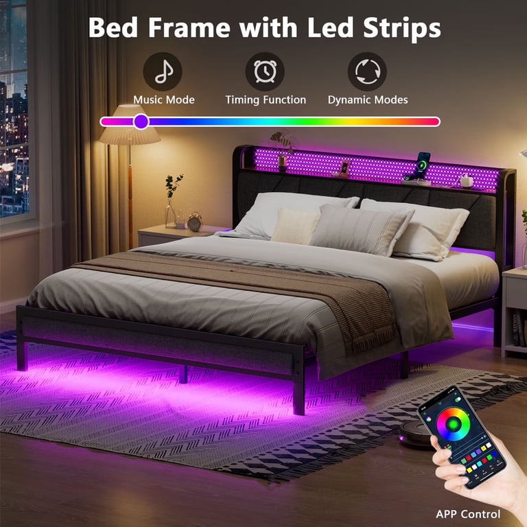 Satifur King LED Bed Frame, Storage Headboard & Charging photo 4