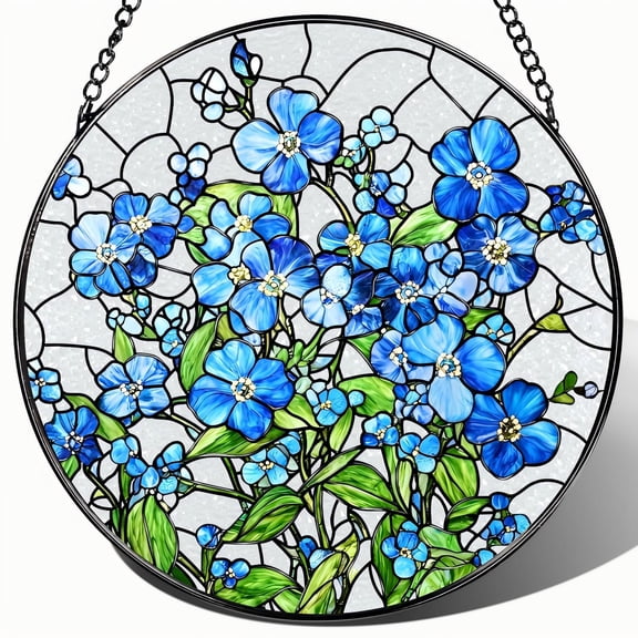 Sinkoo 8 Inch Sun Catchers Stained Glass Window Hanging, Forget Me Not Flower Suncatcher for Window Decor, Forget Me Not Gifts for Women Couples, Best Friend, Family, Colleague, Classmate