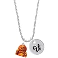 thumbnail image 1 of Delight Jewelry Resin Laughing Buddha Silvertone Script Initial Disc - U - Charm Necklace, 20"+3", 1 of 4