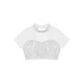 thumbnail image 3 of TSSOE Kids Girls Shiny Sequins Dance Crop Tops Mock Neck Short Sleeve Mesh Patchwork Jazz Hip Hop Dance T-Shirt Silver 10, 3 of 5