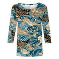 thumbnail image 4 of CYMMPU Women's Shirts Floral Printed 3/4 Length Sleeve Business Work Blouses Summer Fall Basic Tees Casual Crewneck Trendy Tunic Tops 2025 Clothes Multicolor XXXL, 4 of 5
