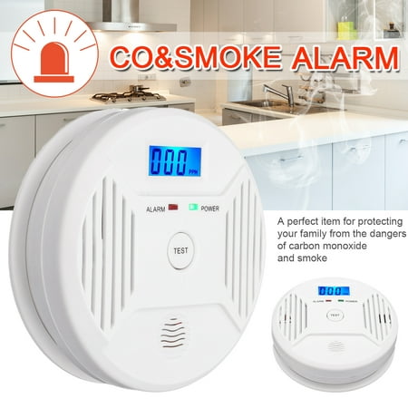 2 IN 1 CO Carbon Monoxide & Smoke Detector Alarm Poisoning Gas Warning Sensor With LCD Display LED Light Battery Operated for House Shop Office (Best Smoke Alarms For House)