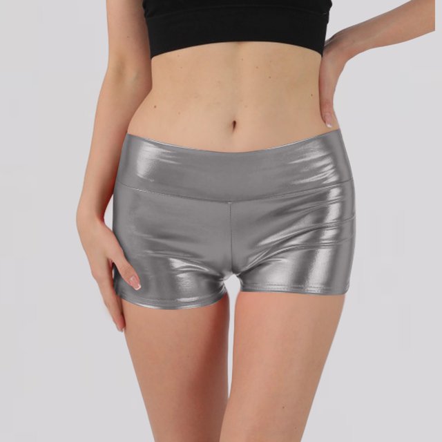 Ovticza Shorts Rave Métalliques Brillants pour Femmes Hot Pants Danse Bas Gris m