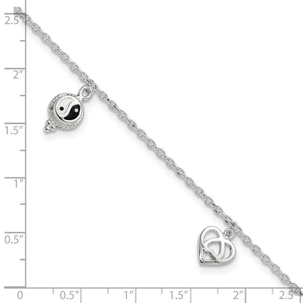 Auriga 925 Sterling Silver Hearts and Peace Sign Anklet 9inch for Women