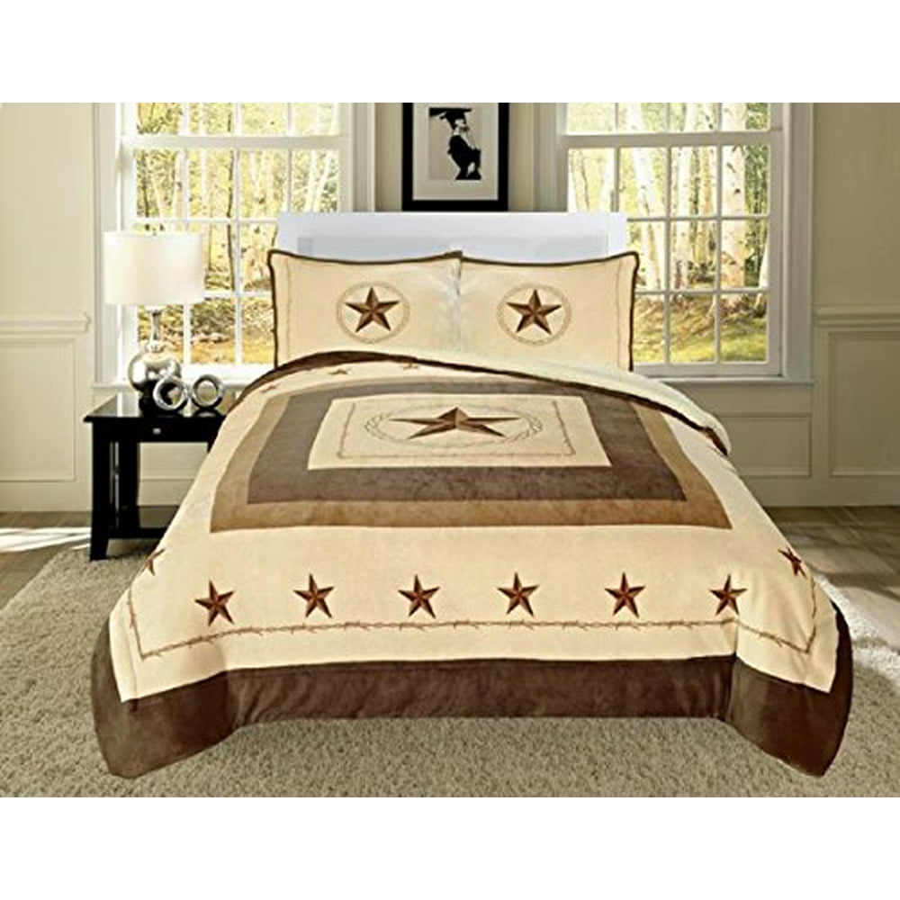 3 Piece COWBOY Western Lone Star King Bed Blanket Cabin Lodge Barb Wire ...