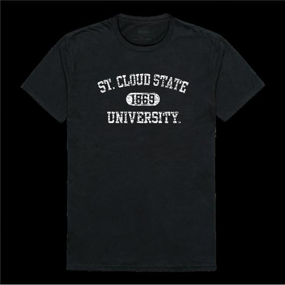 St. Cloud State University Huskies Distressed Arch College T-Shirt, Black - Medium