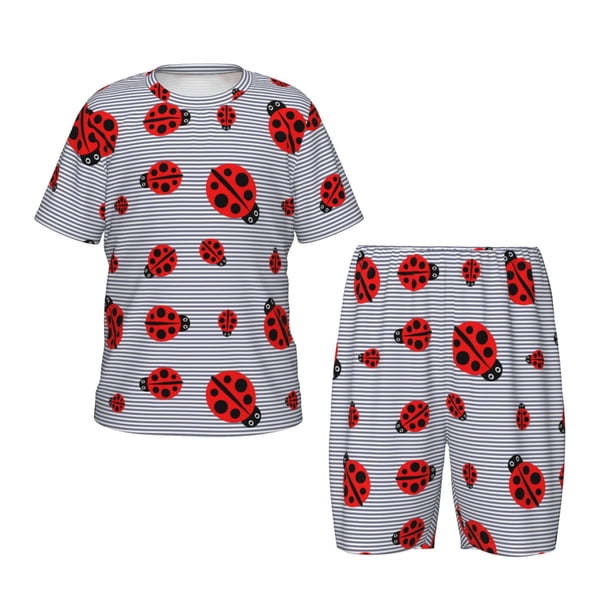 Balery Ladybug Conjunto de Pijama Infantil de Manga Corta con Estampado – Ropa de Dormir de Algodón Suave-X-Large