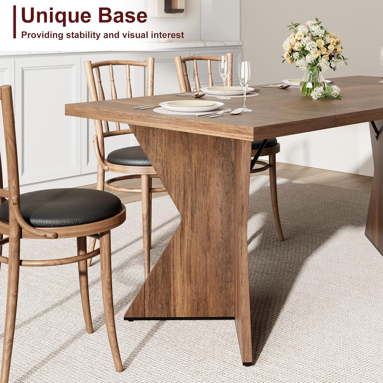 M optimized Dining Room Table for 6 People, 71" Rectangular Kitchen Table with Sturdy Frame, Thickened Long Tabledesk and Dinner Desk for Party, Big Family, V-Shape Leg