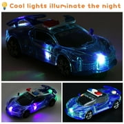 Tyethy 360 Rotation Light-up Police Car Toy, Electric Car with Bright Flashing LED Lights Simulation Sounds, Toy Car for Kids Gift