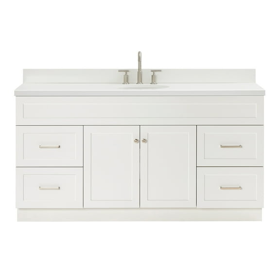 Ariel Hamlet 67 Inch Single Oval Sink Vanity With White Quartz Countertop W/ 1.5 Edge In White