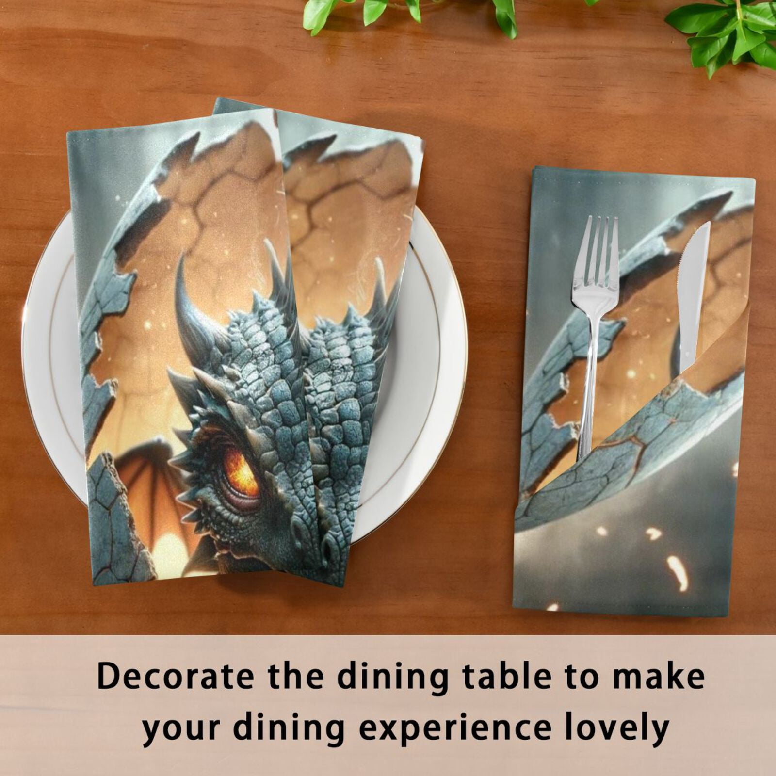 JSTEL Baby Dragon Cloth Napkins Set of 6, 20x20 Inch Washable and Reusable Napkin for Decoupage Dinner Party Everyday Use