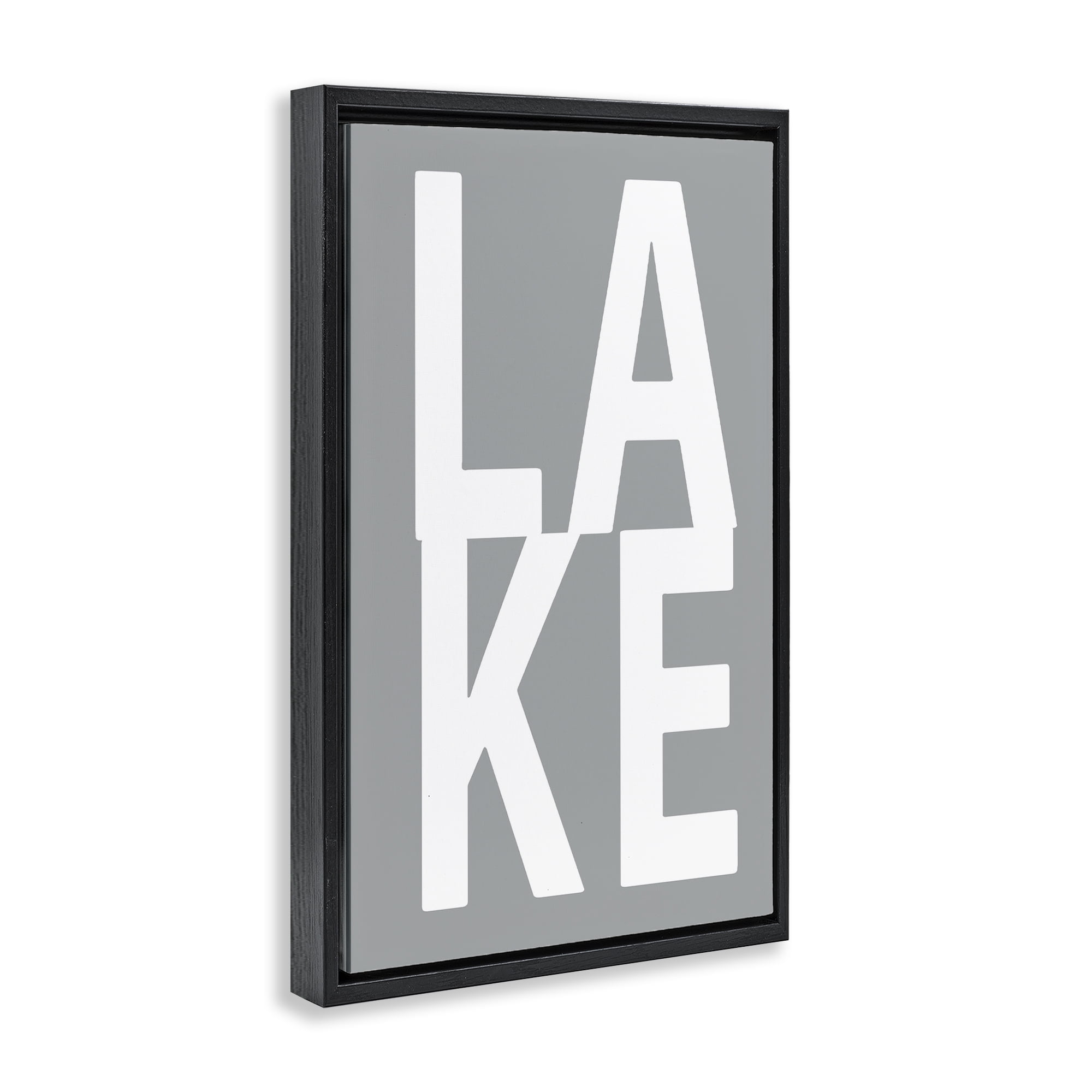 Stupell Industries Lake Word on Grey Typography Painting Black Floater Framed Art Print Wall Art, 17 x 25