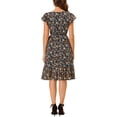 thumbnail image 5 of INSPIRE CHIC Women's Floral Print Elastic Waist Square Neck Ruffled Hem Belted Midi Dress, 5 of 6