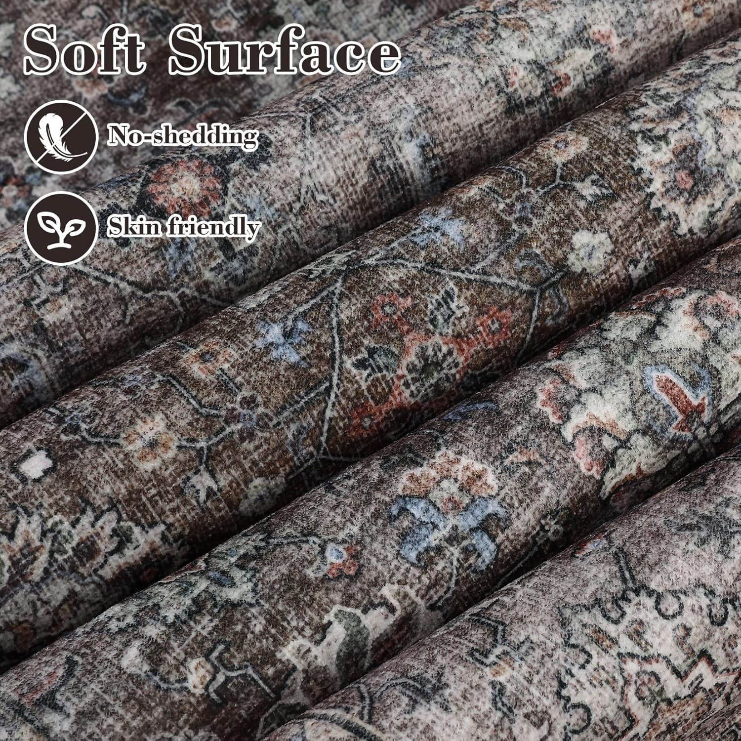 Living Room Rugs 10x13 Large Vintage Printed Area Rugs with Non-Slip Backing, Stain-Resistant Oriental Accent Rugs, Washable Farmhouse Low Pile Rugs for Bedroom, Office, Brown